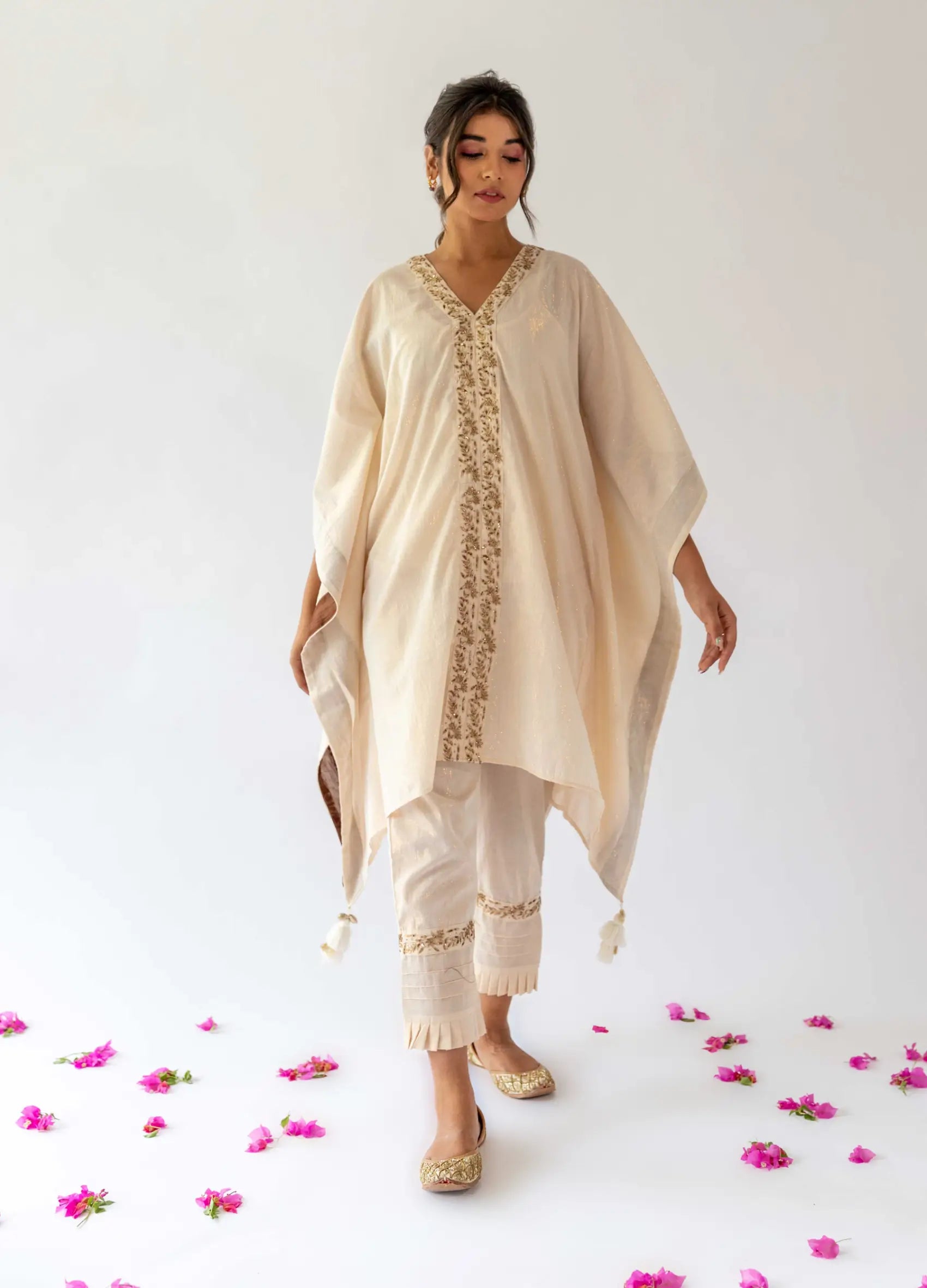 Ivory Kaftan, Inner And Pants - Set Of Three