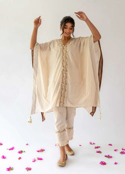 Ivory Kaftan, Inner And Pants - Set Of Three