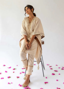 Ivory Kaftan, Inner And Pants - Set Of Three