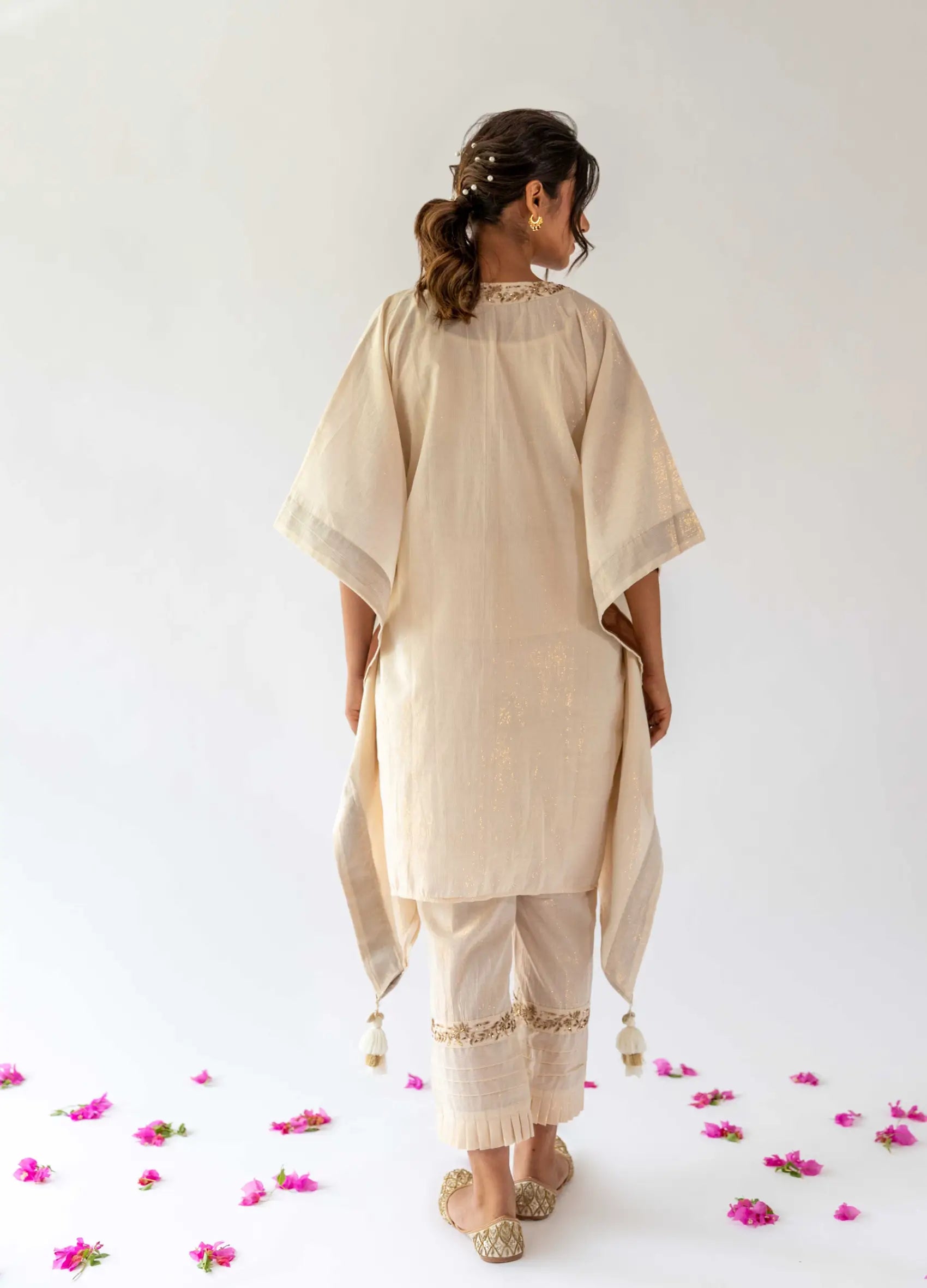 Ivory Kaftan, Inner And Pants - Set Of Three