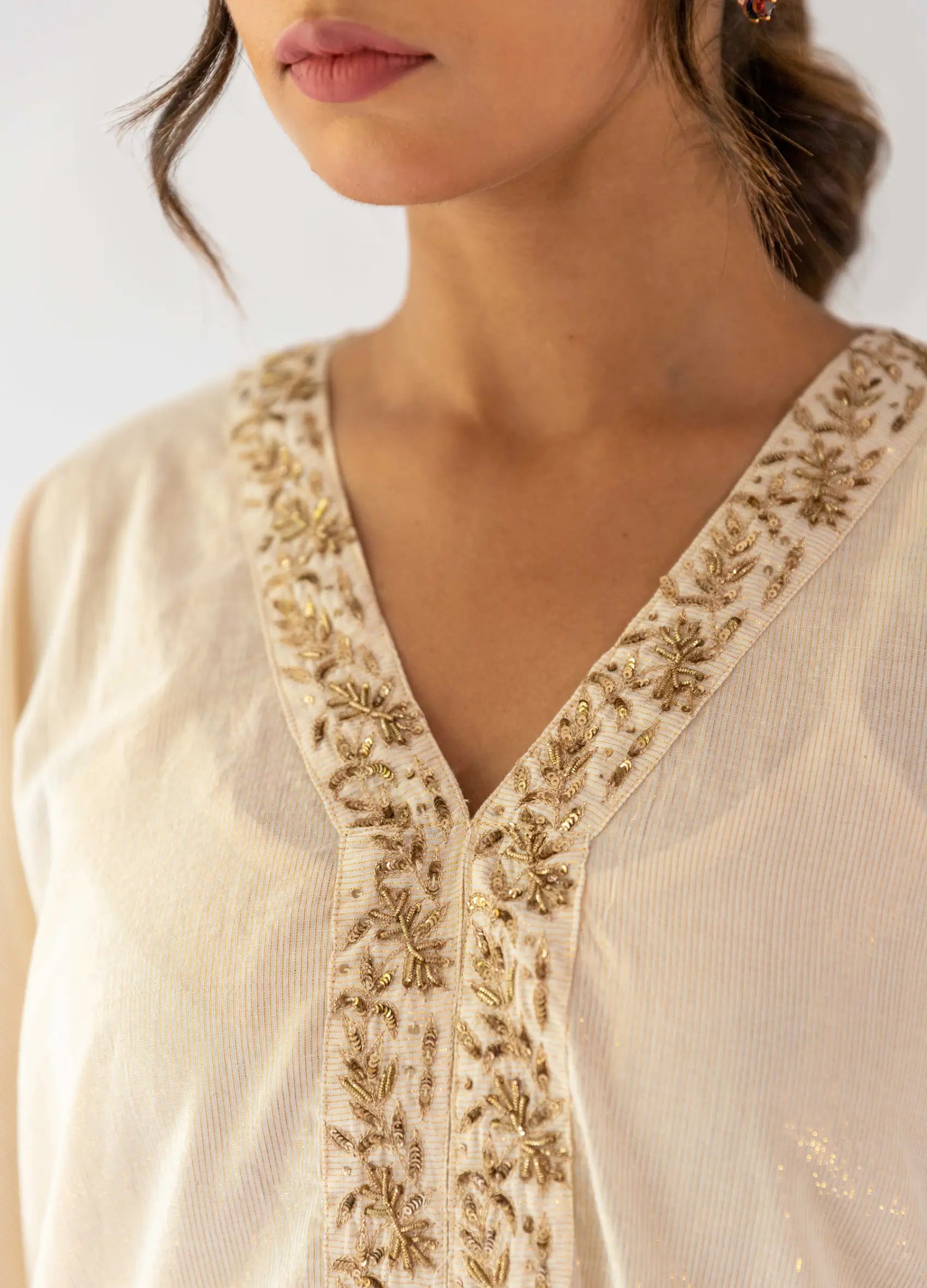 Ivory Kaftan, Inner And Pants - Set Of Three