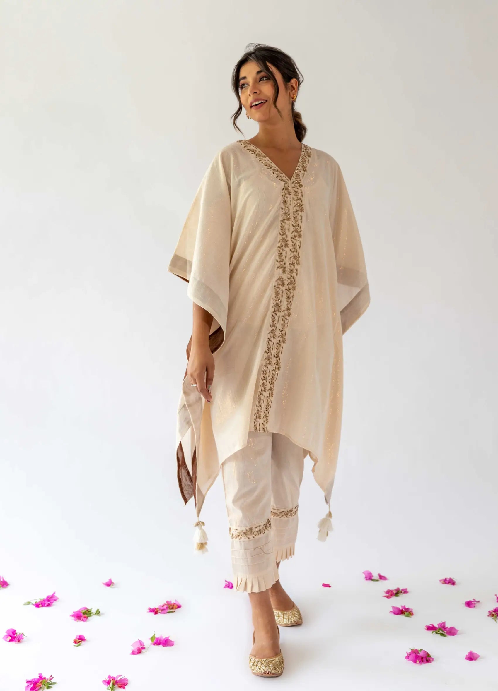 Ivory Kaftan With Inner - Set Of Two