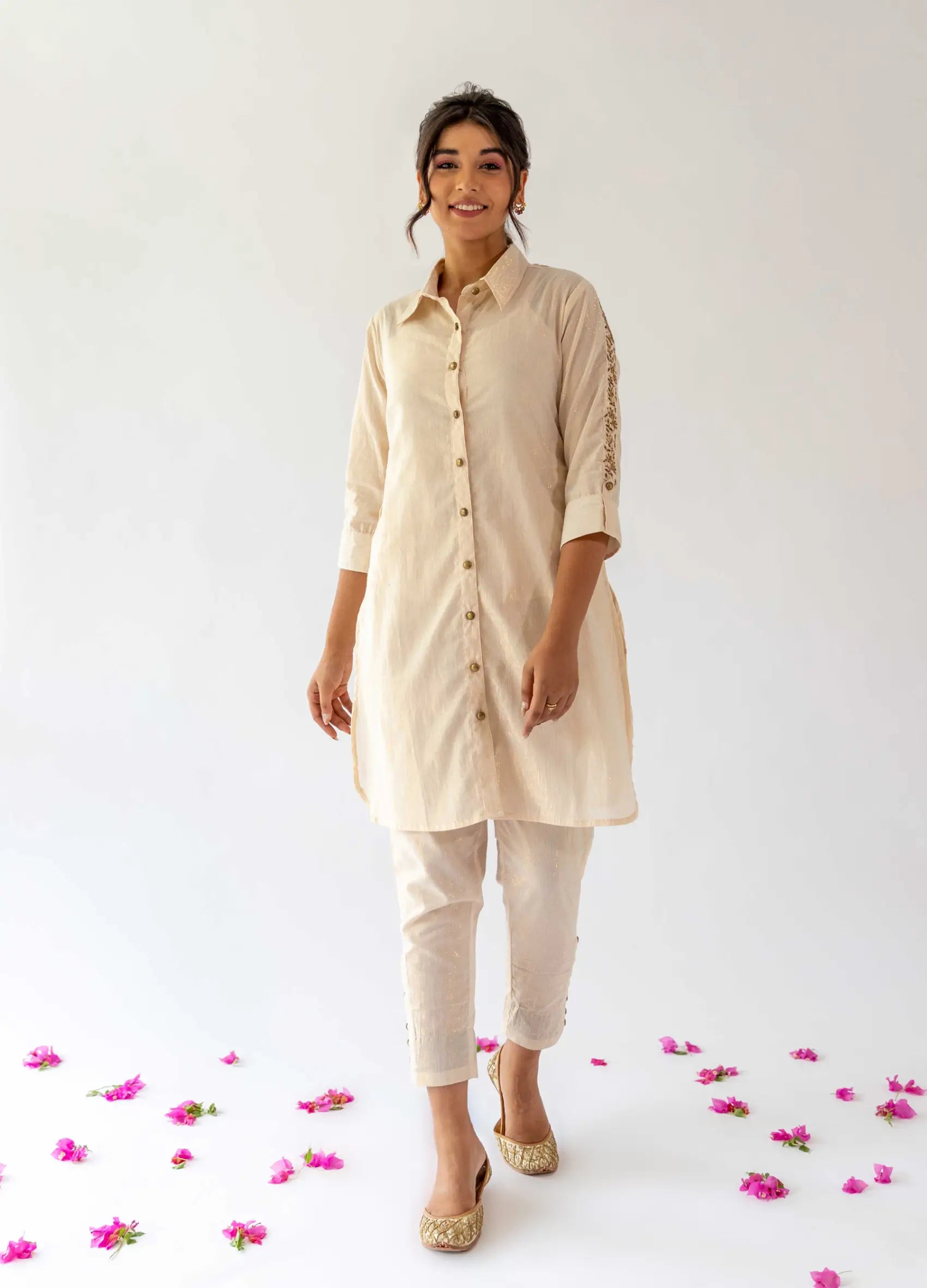 Ivory Long Shirt, Inner And Pants - Set Of Three