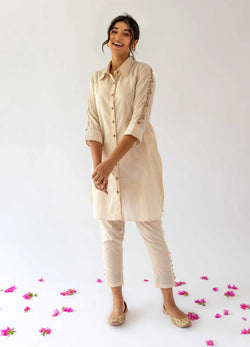 Ivory Long Shirt, Inner And Pants - Set Of Three