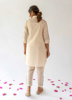 Ivory Long Shirt, Inner And Pants - Set Of Three