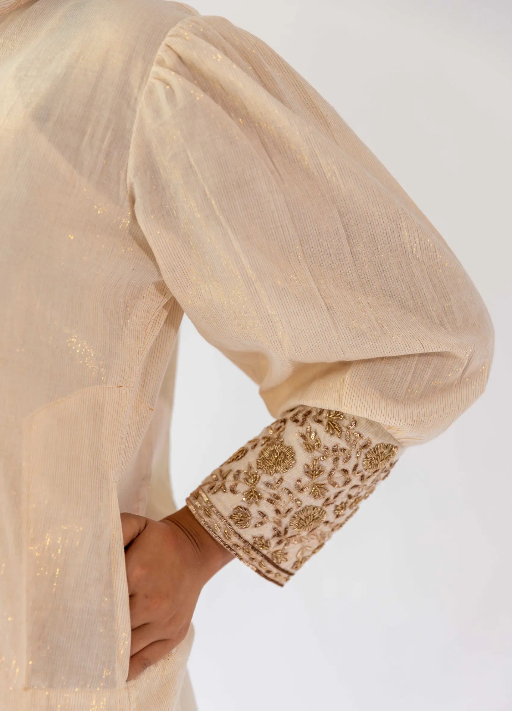 Ivory Long Shirt With Inner - Set Of Two