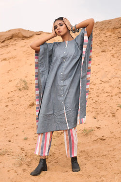 Kaftan With Multicolored Striped Pants - Set Of Two