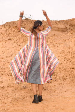 Multi-Colored Cowl Dress