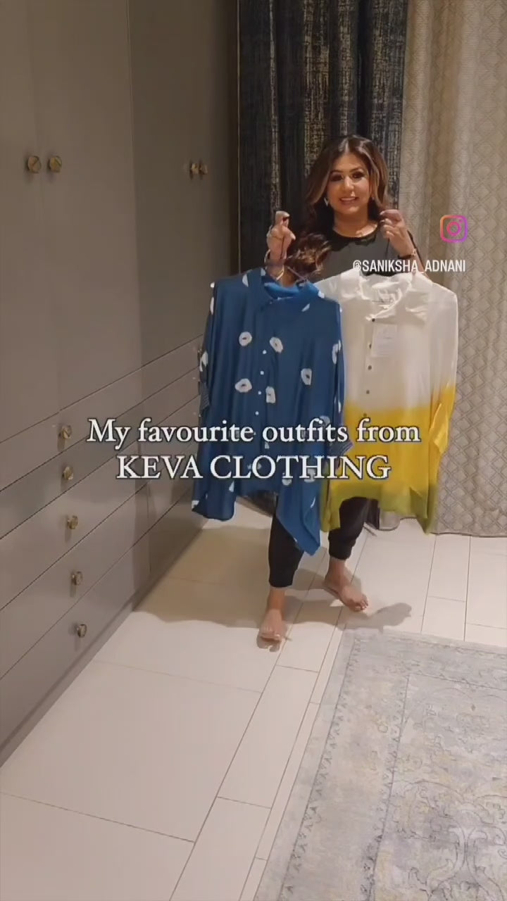 Blue Kaftan Shirt with Off white Pants - Set of two